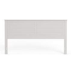 a white headboard with slats on the top and bottom panel, against a white background