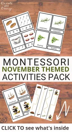 montessori november themed activities pack for kids to use in their homeschool