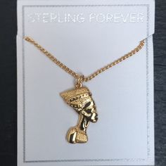 New Egyptian Pharaoh Bust Pendant Necklace By Sterling Forever Gold Pendant Necklace That Features A Egyptian Bust. 14k Gold Plating Over Brass, Lobster Clasp, 20” Chain With 2” Extender. Lead And Nickel Free. Bundle Likes For Greater Discounts. Happy To Consider Your Offer. Closet Clear Out Days Are A Great Time To Cash In On Discounted Shipping On Your Purchase! Due To Lighting Item’s Color May Vary Slightly From Pictures. Thanks For Checking Out My Listing. Egyptian Nefertiti, Nefertiti Necklace, Blue Diamond Necklace, Egyptian Necklace, Egyptian Pharaoh, Rose Gold Pendant Necklace, Engraved Locket, Open Heart Necklace, Signature Necklace