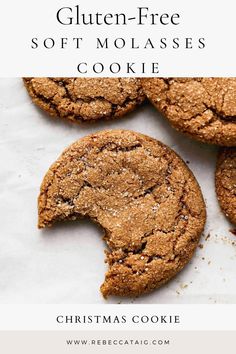 gluten - free soft molasses cookie with text overlay