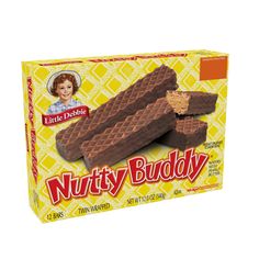 a box of nutty buddy chocolate candy on a white background with an image of a child's face