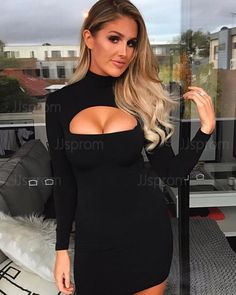 Buy black high neck cutout tight club dress with long sleeves online at JJsprom.com Dress Sleeve Length, Special Occasion Dress, Club Dress, Dress With Long Sleeves, High Neck Long Sleeve, Beautiful Tattoos, Club Dresses, Special Occasion Dresses, Dress Black