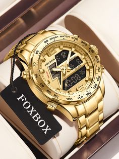 Casual,Business Collar  Stainless Steel   Embellished   Men's Watches Gold Digital Watch With Subdials, Gold Watches With Tachymeter And Round Dial, Gold Watch Accessories With Tachymeter, Mens Digital Watches, Mens Chronograph, Mens Sport Watches, Cartoon Jokes, Men's Watches, Wristwatch Men