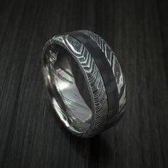 Kuro Damascus Steel and Carbon Fiber Ring Custom Made Hammered Band Damascus Steel Wedding Band, Carbon Fiber Ring, Damascus Ring, Carbon Fiber Rings, Damascus Steel Ring, Custom Wedding Rings, Hammered Band, Premier Designs Jewelry, Ring Shapes