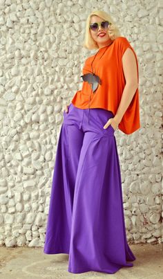 Cotton Palazzo Pants Purple Pants Wide Leg Pants High Waist | Etsy Purple Pants Outfit, Plazo Pant, Cotton Palazzo Pants, Palazzo Pants Outfit, Colour Fashion, Chique Outfit, Color Blocking Outfits, Fashion Fantasy, Look Plus Size