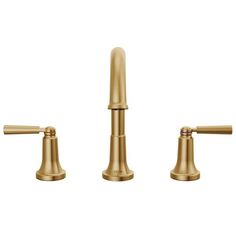 three brass faucets with handles and two handset, on a white background