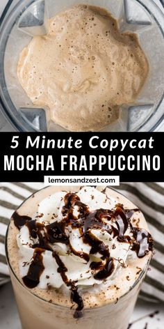 an easy homemade mocha frapuccino recipe in a blender