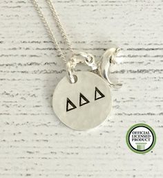 Delta Delta Delta Necklace - Delta Delta Delta Jewelry - Dolphin Necklace - Tri Delt Sorority Jewelr Silver Personalized Sorority Jewelry, Personalized Silver Sorority Jewelry, Personalized Sorority Jewelry Gift, Tri Delta Gifts, Fraternity Gifts, Bid Day Gifts, Tri Delt, Delta Delta Delta, Sorority Jewelry