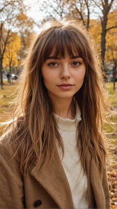 22 Wispy Curtain Bangs: Styles for Long Hair, Round, Oval & Square Faces Long Hair Long Fringe, Long Hair And Fringe Bangs, Long Brown Hair With Bangs Fringes, Choppy Wispy Bangs, Bangs Inspo Straight Hair, Bangs Straight Medium Hair, Haircuts Bangs Long, Choppy Bangs Medium Hair, Choppy Curtain Bangs Long Hair