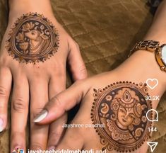 two hands with hendi designs on them, one is holding the other's hand