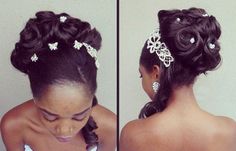 two pictures of a woman with her hair styled in a low bun, and the same side braid