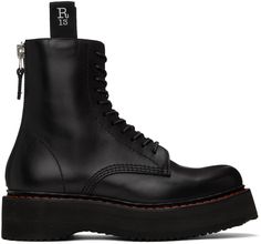 Handcrafted ankle-high buffed leather boots in black. · Lace-up closure · Logo-woven pull-loops at collar · Zip closure at heel · Topstitching in red at welt · Lightweight treaded foam rubber platform sole · Platform: H1.5 Supplier color: Black Brown Chelsea Boots, Chain Strap Bag, Round Toe Shoes, Floral Shoes, Rounded Toe Boots, Black Chelsea Boots, Black High Heels, Suede Ankle Boots, Brown Boots