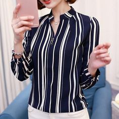 Chiffon Blouse Women Tops Striped Blouse V-Neck  Order here ➤ https://bit.ly/2PiO6kw ------------------------------------------  #striped #chiffon #clothing #womenblouses #womenclothing #newarrivals #blouses #Tops #nairobikenya #women #blackfriday #fashionista #picoftheday #blouses #clothing #lestyleparfaitkenya #kenya #fashion #blogger #sexytops #fashionblogger #onlineshoppingkenya #designer #style #lestyleparfait #kenyafashion #instaphoto #womentops #luxurystyle #beautiful Women Office Blouse, Long Sleeve Chiffon Shirt, Chiffon Shirt Blouse, Office Blouse, Women Chiffon Blouse, Shirts Long Sleeve, Shirts Women Fashion, Tops Blouse