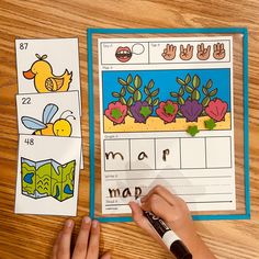 a person is doing an activity for children to practice their handwriting and color the letters