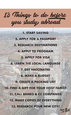 the top ten things to do before you study in italy with text overlay that reads 13 things to do before you study