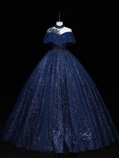 Sapphire Blue Ball Gown, Old Fashion Dresses Vintage Classy, Fantasy Princess Outfit, Fantasy Ball Gowns, Ball Gowns Blue, Indian Prom Dresses, Navy Blue Ball Gown, Vintage Ball Gown, Blue Long Prom Dress