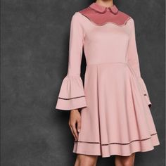 Ted Baker Long Sleeve Skater Dress Pippiy Like New, Only Worn Twice Ted Size 2 Pink Collared Dress For Fall, Pink Fitted Dress With Peter Pan Collar, Feminine Collared Fall Dresses, Pink Mini Dress For Daywear In Fall, Feminine Pink Dress With Peter Pan Collar, Pink Fitted Collared Midi Dress, Pale Pink Dress, Ted Baker Dresses, Long Sleeve Skater Dress