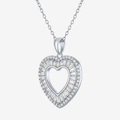 This beautiful Yes, Please! women's heart pendant is made with 72 Lab-Grown white sapphires, symbolizing love and elegance. Crafted in sterling silver, it's an ideal gift for someone special.Features: In A Gift BoxJewelry Closure: Spring Ring ClaspSetting: ProngShape: HeartStone Cut: RoundMetal Color: WhiteChain Length: 18 InchChain Width: 1.2 MillimetersChain Gauge: 025Pendant Length: 26mmPendant Width: 20mmChain Construction: CableCare: Wipe CleanStone Type: 72 Lab Created SapphireAuthenticity Heart-shaped Sparkling Jewelry For Valentine's Day, Sparkling Heart Shaped Jewelry For Valentine's Day, Sparkling Heart-shaped Jewelry For Valentine's Day, Sparkling Heart-shaped Wedding Necklace, Sparkling Necklace For Valentine's Day, Sparkling Necklaces For Valentine's Day Anniversary, Heart Cut Sparkling Necklace For Gift, Sparkling Silver Heart Necklace, Valentine's Day Sparkling Silver Necklace