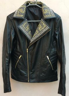 Handmade Men Punk Gold & Sliver Studded Black With Slashed Pockets on Storenvy Leather Clothes, Studded Jacket, Real Leather Jacket, Animal Coloring, Leather Outfit, Workout Jacket, Light Photography, Soft Black, Cowhide Leather