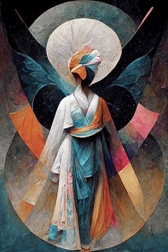 an artistic painting of a woman with wings