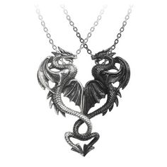 Alchemy Of England Draconic Tryst Necklace Interlocking 2 Necklaces New, One Black, One Silver Toned. New In Box. The Two Dragons Are Fastened Together By Hidden Magnets And Break Apart When Pulled, Making Two Separate Pendants On Their Own Chains. On Two Separate Trace Chains, One Black One Silver, 18" (46cm) Long. Can Be Worn Linked Together Or As Two Separate Pendants. Alchemy Gothic, Double Necklace, Goth Jewelry, Dragon Necklace, Magical Jewelry, Dragon Jewelry, Couple Necklaces, 14k Gold Necklace, Fantasy Jewelry