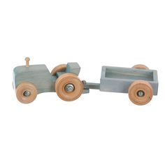 Baby Blue Small Wooden Toy Tractor and Wagon Wood Toys Plans Free, No Screen Time, Wooden Play Set, Winter Snack, Wooden Toy Cars, Wood Toys Plans, Wooden Playset, Horse And Buggy, Handmade Wooden Toys