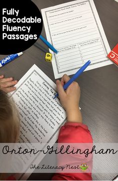 a child is writing on a paper with the words fully decoded flueny passagess