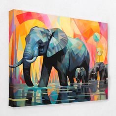 Traveling Elephants - Luxury Wall Art Floating Frame, A Family, Wrapped Canvas, Floating, Abstract Art, Luxury Wall Art, Elephant Canvas, Elephant Family, Elephant Art