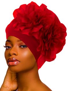 PRICES MAY VARY. Flower turban is made of polyester and space fabic. Soft material, comfortable to wear Big flower headwrap cap is approx. 23 inches/ 58 cm, a flexible size that is suitable for the head of most people, not so tight or too loose, it can be stretched to fit your head well. Red flower head warp is elegant and beautiful. Decorated with flower and bow, making you more attractive In the crowd. Turbans for women is designed for chemopatient, hair loss, Muslim headscarf, Indian cap, sle Turbans For Women, Vintage Beanie, African Turban, Head Turban, Dressy Hats, Ladies Head Scarf, Fall Fashions, Turban Headwrap, Bow Making