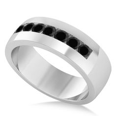 a white gold ring with black diamonds