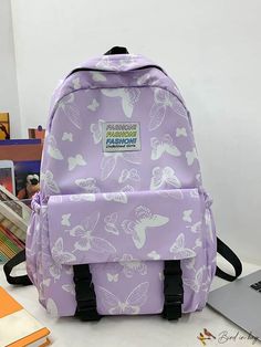 Bird in Bag - Multifunctional Butterfly Patterned Bag with Multiple Pockets Back To School Casual Pouch Bag, Casual Back To School Pouch Bag, Casual Purple Shoulder Bag For Students, Purple Multifunctional Bag For Daily Use, Multifunctional Purple Bag For Daily Use, Casual Purple Bag With Zipper Pocket, Casual Purple Bags With Zipper Pocket, Trendy Purple Bags For Back To School, Multifunctional Purple School Bag