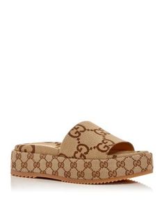 Gucci Women's Platform Slide Sandals Luxury Open Heel Sandals For Vacation, Luxury Open Back Sandals For Vacation, Gucci Luxury Sandals With Branded Insole, Gucci Luxury Beach Sandals, Gucci Sandals For Summer Beach, Gucci Beach Sandals For Summer, Gucci Sandals For Beach In Summer, Gucci Open Toe Slides For Beach, Gucci Slides For Summer Beach