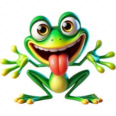 a cartoon frog making a funny face with its tongue out