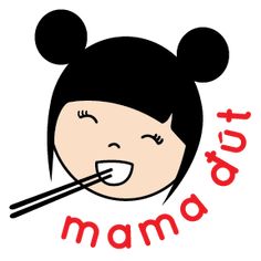 a cartoon character with chopsticks in her mouth and the words oto mamo