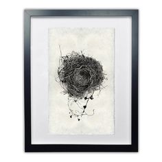 a bird's nest in black and white on paper