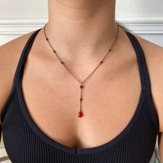 "Elegant red teardrop crystal pendant with small red crystal beads on a gunmetal grey chain. Versions include: Long drop pendant grey or Long drop gold on a gold plated chain. 18-19\" adjustable with extender" Indie Jewelry, Dope Jewelry, Funky Jewelry, Jewelry Lookbook, Elegant Red, Gunmetal Grey, Crystal Drop, Jewelry Inspo, Dream Jewelry