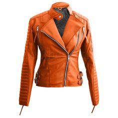 Women Orange Quilted Faux Leather Jacket Quilted Sleeves, Suede Leather Boots, Leather Skin