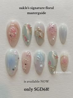 Floral Nails Acrylic, Fairy Nail Art, Mermaid Nail Art, Mermaid Nail, Cute Simple Nails, Summery Nails, Floral Nail