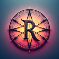 the letter r is inscribed in a circle with a compass on it's side