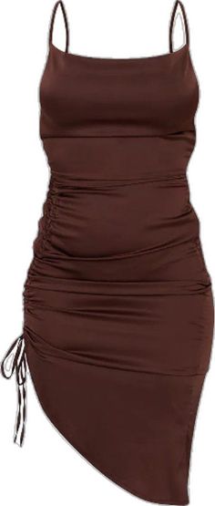 Brown Stretch Ruched Dress, Brown Ruched Dress For Date Night, Brown Ruched Mini Dress, Brown Ruched Mini Dress For Date Night, Mauve Midi Dress, Plt Dresses, Chocolate Satin, Leather Midi Dress, Corset Midi Dress