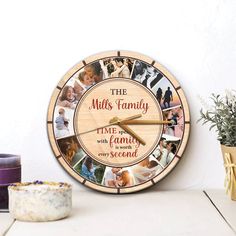 Time Spent With Family Is Worth Every Second, Custom Photo, Family Name, Wall Clock Family Clock, Photo Light Box, Personalized Wall Clock, Clock Ideas, Square Clocks, Bedroom Wall Clock, Kitchen Clock, Number Wall, Wall Clock Wooden