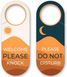 two door hangers with the words welcome please don't knock and do not disturb