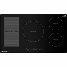 a black stove top with three burners on it