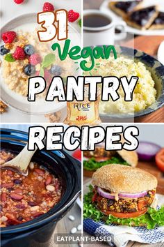 collage of vegan pantry recipes with text overlay