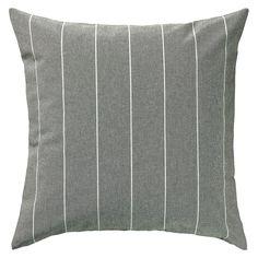 a gray and white striped pillow on a white background