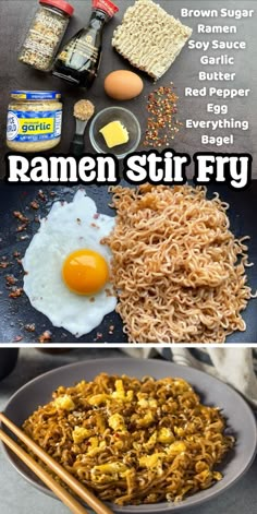 ramen stir fry with eggs, rice and other ingredients to make it on the table