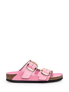 Upper: 100% Natural leather Lining: 100% Leather Sole: 100% Eva Pink Sandals With Buckle Closure And Single Toe Strap, Pink Leather Footbed Sandals With Removable Insole, Pink Leather Sandals With Textured Footbed, Pink Leather Footbed Sandals For Summer, Leather Slides With Adjustable Strap, Flat Shape, Pink Leather Flat Footbed Sandals, Pink Flat Footbed Sandals With Removable Insole, Spring Leather Footbed Double Strap Sandals, Pink Leather Footbed Sandals For The Beach