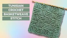 a green knitted dishcloth with the words turkish crochet basketweave stitch