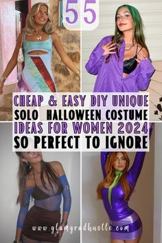 four different pictures of women in costumes with the words cheap & easy diy unique solo halloween costume ideas for women 2012 so perfect to ignore