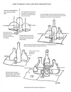 how to draw a still life with wine bottles